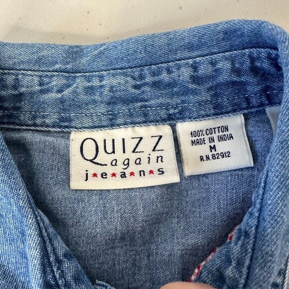 Quizz Again Patchwork Shirt Size M Plaid Bandana Denim Collar Western - Picture 3 of 6